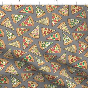 Pizza Fabric - Pizza Fast Junk Food On Dark Grey By Caja Design - Pizza Junk Food Snack Gray Red Cotton Fabric By The Yard With Spoonflower