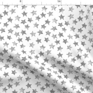 Star Fabric - Starry Watercolor Dreams In Grey By Emily Sanford - Star Cotton Fabric By The Yard With Spoonflower