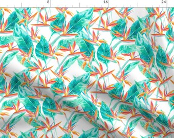 Jungle Leaves Tropical Floral Fabric - Birds Of Paradise White By Mjmstudio - Tropical Floral Cotton Fabric By The Yard With Spoonflower