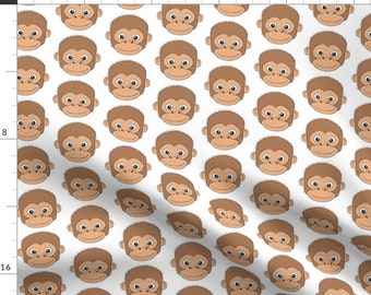 Monkey Fabric - Monkey Faces On White By Lilcubby - Monkey Cotton Fabric By The Yard With Spoonflower