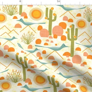 Southwestern Fabric - Roadrunners And Ocotillo by vo_aka_virginiao - Mid Century Mod Desert Sun Mountains Fabric by the Yard by Spoonflower