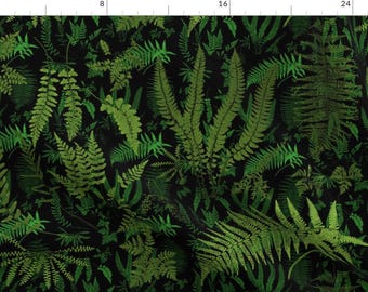Botanical Green Ferns Fabric - Fern Botanical ~ Deep Nightshade By Peacoquettedesigns - Botanical Cotton Fabric By The Yard With Spoonflower