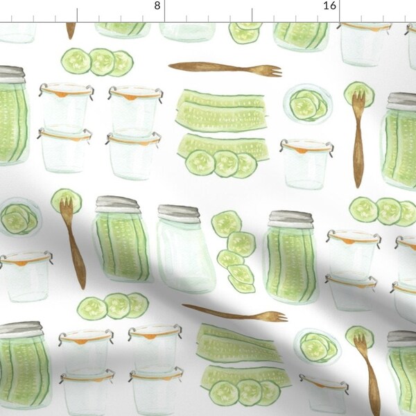 Pickles Fabric - Pickles By Jillbyers - Pickles Food Kitchen Green White Vintage Home Decor Cotton Fabric By The Yard With Spoonflower