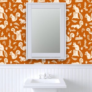 Fall Wallpaper - Squirrels Linocut Fall Autumn By Andrea Lauren - Custom Printed Removable Self Adhesive Wallpaper Roll by Spoonflower image 8