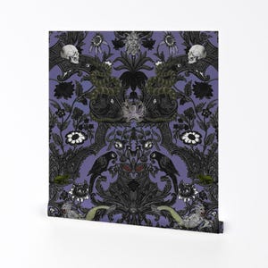 Gothic Damask Removable Peel and Stick Wallpaper - Horror Spooky Haunted  - Wall Art Wall Decor - Haunted House Damask by peacoquettedesigns