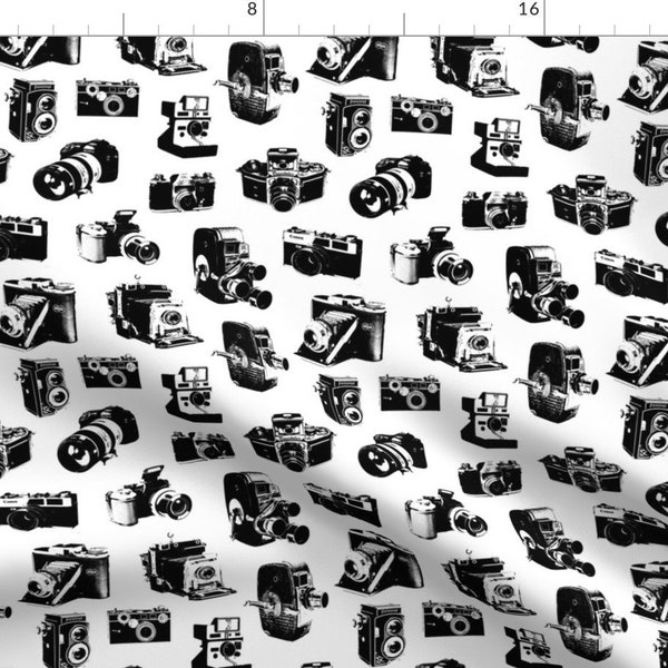 Cameras Fabric - Vintage Retro Old-Fashioned Victorian Film Cameras Neutral By Thinlinetextiles - Cotton Fabric By The Yard With Spoonflower