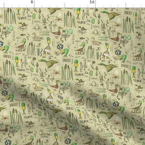 Mallard Duck Sketched Fabric - Marvellous Mallards - Small Scale By Mulberry Tree - Mallard Cotton Fabric By The Yard With Spoonflower