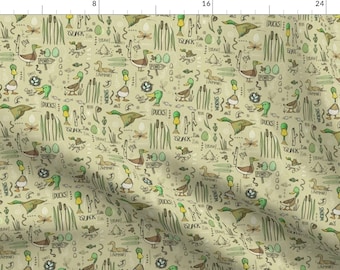 Mallard Duck Sketched Fabric - Marvellous Mallards - Small Scale By Mulberry Tree - Mallard Cotton Fabric By The Yard With Spoonflower