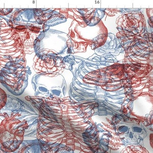 Human Anatomy Red And Blue Fabric - Anatomy X-Ray Pattern By Adehoidar - Anatomy Science Cotton Fabric By The Yard With Spoonflower