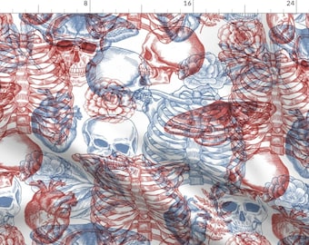 Human Anatomy Red And Blue Fabric - Anatomy X-Ray Pattern By Adehoidar - Anatomy Science Cotton Fabric By The Yard With Spoonflower