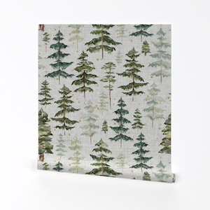 Forest Wallpaper - Starry Night Sky Forest By Hipkiddesigns - Pine Trees Woods Nature Removable Self Adhesive Wallpaper Roll by Spoonflower