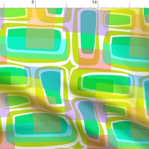 Mid Century Modern Fabric - Mod Century Pastel By Madtropic - Tiki Mid Century Green Blue Pink Cotton Fabric By The Yard With Spoonflower