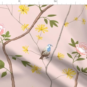 Chinoiserie Fabric - Jenny Peony On Blush By Domesticate - Chinoiserie Cotton Fabric By The Yard With Spoonflower