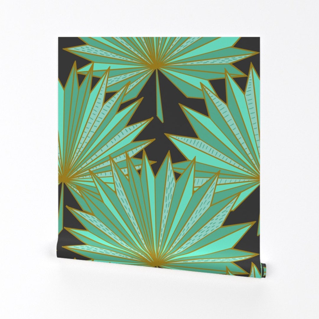 Palms Wallpaper Fan Ori-palm charcoal by Helenpdesigns Art Deco Custom