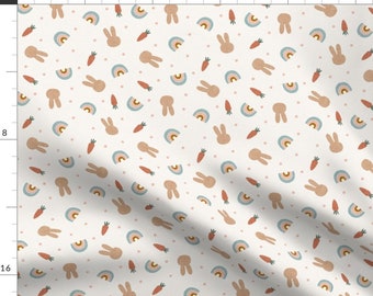 Easter Fabric - Bunnies, Rainbows, And Carrots Earthy Neutrals On Cream Spring By Littlearrowdesign - Fabric by the Yard with Spoonflower