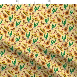Fiesta Fabric - Cinco De Mayo By Sandityche - Mexican Holiday Sombrero Cactus Maracas Mexico Cotton Fabric By The Yard With Spoonflower