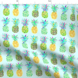 Watercolor Pineapple Fabric - Pineapple In Blue By Erinanne - Pineapple Cotton Fabric By The Yard With Spoonflower