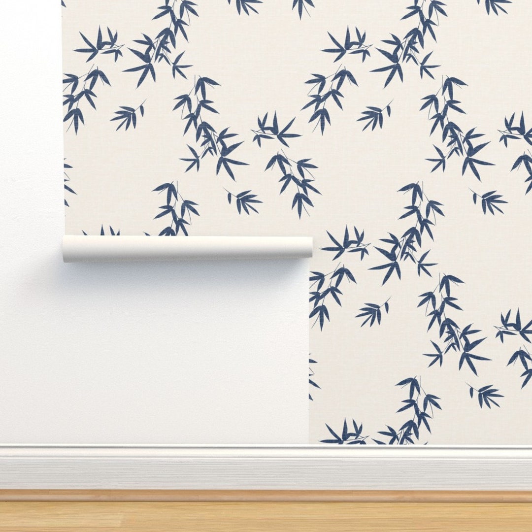 Bamboo Wallpaper Denim Bamboo Leaves by Kimsa Denim Blue - Etsy