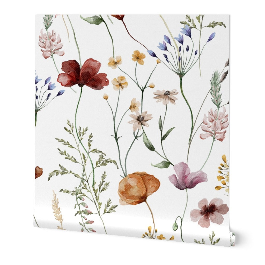 Cottagecore Wallpaper Hand Painted Watercolor Wildflowers by - Etsy
