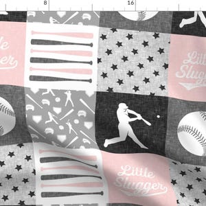 Patchwork Fabric - Pink And Gray Baseball Patchwork Wholecloth By Littlearrowdesign - Patchwork Cotton Fabric By The Yard With Spoonflower