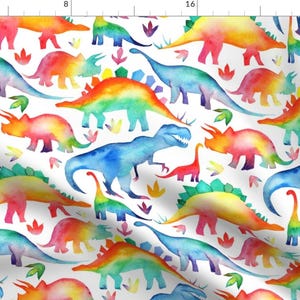Rainbow Dino Fabric - Rainbow Watercolour Dinosaurs - Larger Scale By Emmaallardsmith - Nursery Cotton Fabric By The Yard With Spoonflower