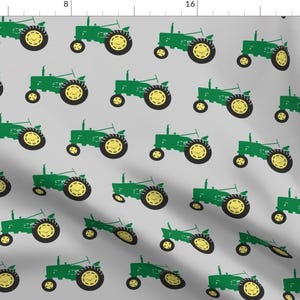 Tractor Fabric - (Large Scale) Tractors - Green On Grey By Littlearrowdesign - Tractor Green Gray Cotton Fabric By The Yard With Spoonflower