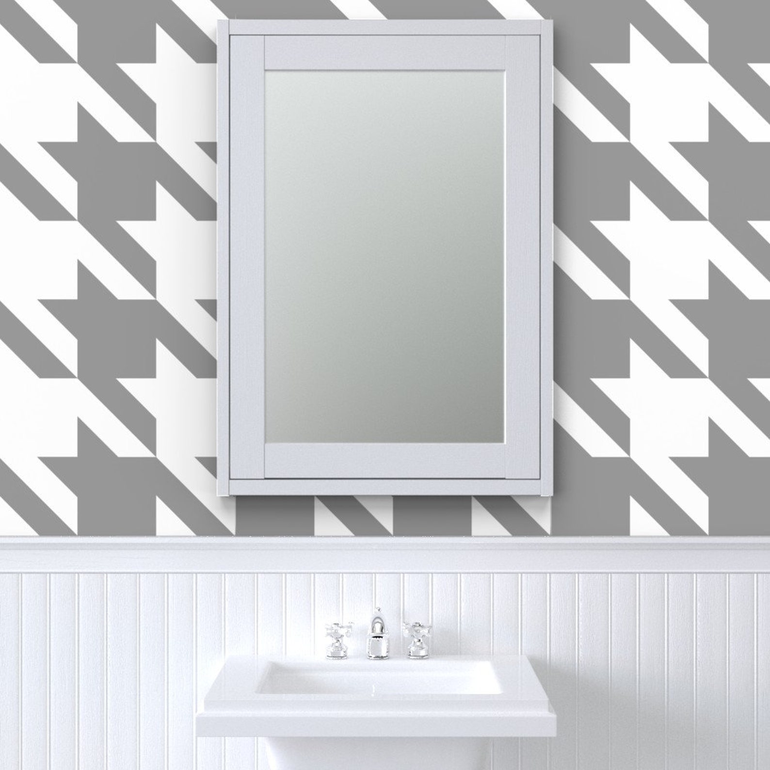 Houndstooth Wallpaper Modern Gray White by - Etsy