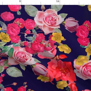 Navy Floral Fabric - Antique Floral On Navy-- Large Print By Theartwerks - Large Print Floral Fabric By the Yard With Spoonflower Fabrics