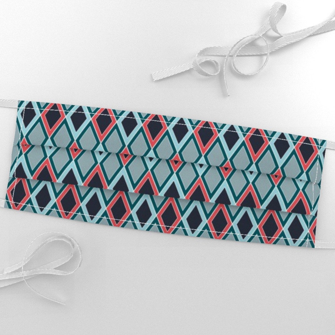 Teal and Coral Harlequin Fabric Modern Diamonds 1 Small by Etsy