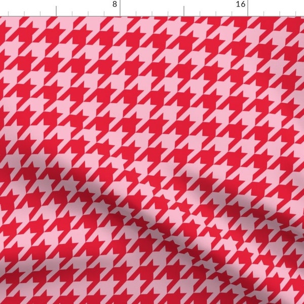 Houndstooth Fabric - Houndstooth Valentine's Day By Mariafaithgarcia - Houndstooth Pink Red Love Cotton Fabric By The Yard With Spoonflower