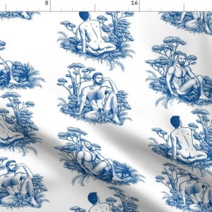 Adult Mature Toile Fabric - Pastoral Men By In Wonderland - Toile Male Men White Classic Romantic Cotton Fabric By The Yard With Spoonflower
