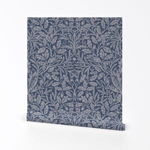 ブルーのビクトリア朝風剥がせる貼ってはがせる壁紙 - アールヌーボー風 どんぐり - ウォールアート ウォールデコレーション - ウィリアム・モリス by old_and_elegant