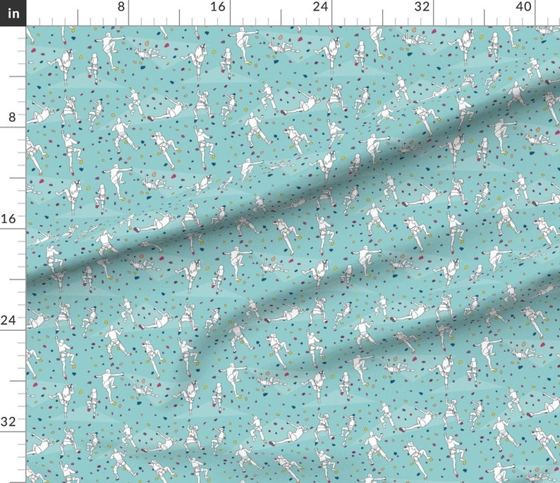 Rock Climbing Fabric Rock Climbers on Pale Blue by Etsy