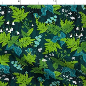 Leaves & Ferns Fabric - Magic Forest By Heatherdutton - Nature Forest Green Plants Upholstery Cotton Fabric By The Yard With Spoonflower