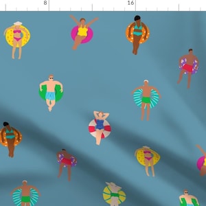 Swimmers Fabric - Swimmers Pool Floats Dusty Blue by dasbrooklyn - Pool Floats Water Pool Summer Vacation  Fabric by the Yard by Spoonflower
