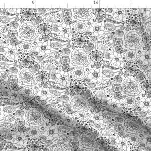 Minimalist Floral Fabric - Contrast Bouquet In White By Graceful - Black + White Flower Nursery Cotton Fabric By The Yard With Spoonflower