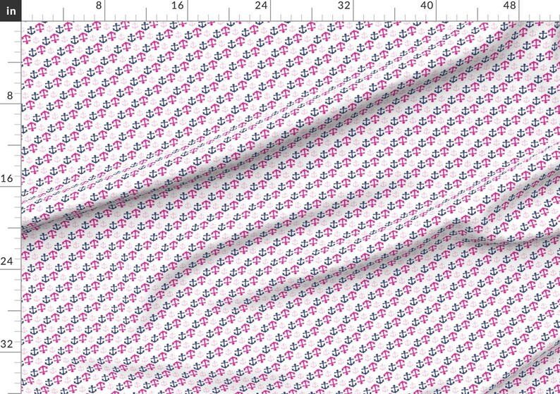 Pink Anchor Fabric Pink Nautical 05 By Prettygrafik Anchor Etsy
