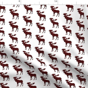 Buffalo Plaid Moose Fabric - Woodland Canadian Fall Autumn Winter Red Check By Thinlinetextiles - Cotton Fabric By The Yard With Spoonflower