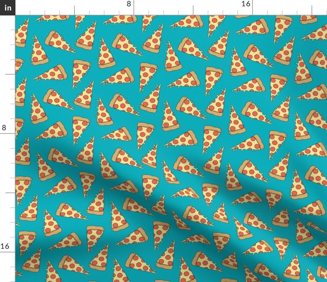 Pizza Slices Fabric Pizza Fabric // Turquoise Pizza Fabric Etsy