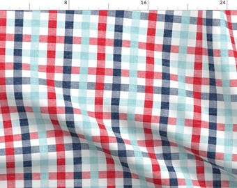 Patriotic Plaid Fabric - Red, Blue Light Blue Plaid By Littlearrowdesign - Plaid Check USA July 4 Cotton Fabric By The Yard With Spoonflower
