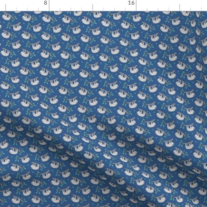 Sloth Fabric - Sloths On Tree Branch With Leaves On Blue Tiny Small By Caja Design - Sloth Jungle Cotton Fabric By The Yard With Spoonflower