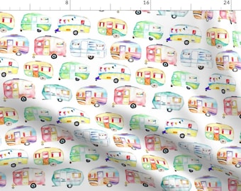 Watercolor Caravans Fabric - Watercolour Caravans By Emmaallardsmith - Watercolor Summer Camping Cotton Fabric By The Yard With Spoonflower