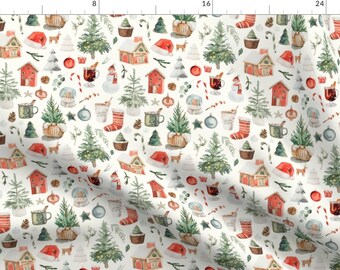 Noel Fabric - Noel Christmas By Hipkiddesigns - Noel Ivory Green Red Watercolor Holiday Winter Cotton Fabric By The Yard With Spoonflower