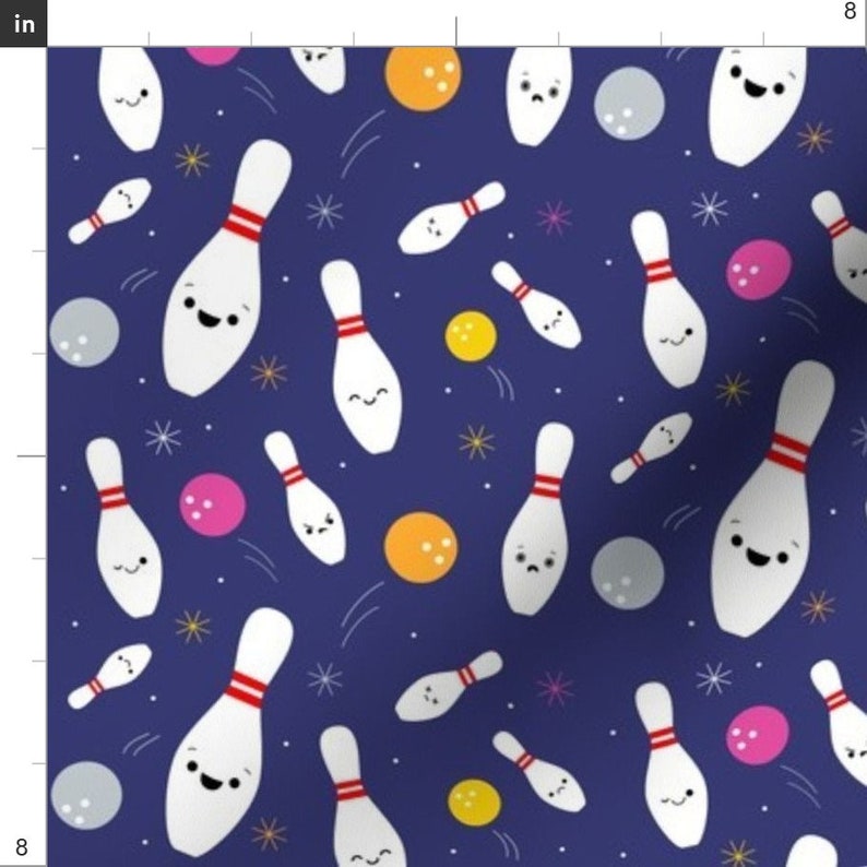 Bowling Fabric Happy Bowling Party Dark Blue by Clayvision Etsy