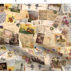 Victorian Vintage Postcards Fabric - Victoriana Memorabillia Sepia By Peppermintpatty - Victorian Cotton Fabric By The Yard With Spoonflower