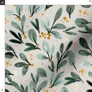 Mistletoe Green Floral Fabric - Winter Berry Sprigs - Gold On Gray By Crystal Walen - Mistletoe Cotton Fabric By The Yard With Spoonflower image 3