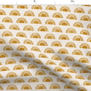 Block Print Sun Fabric - Small Scale Sunshine Block Print Boho Sun Golden By Littlearrowdecor - Cotton Fabric by the Yard with Spoonflower