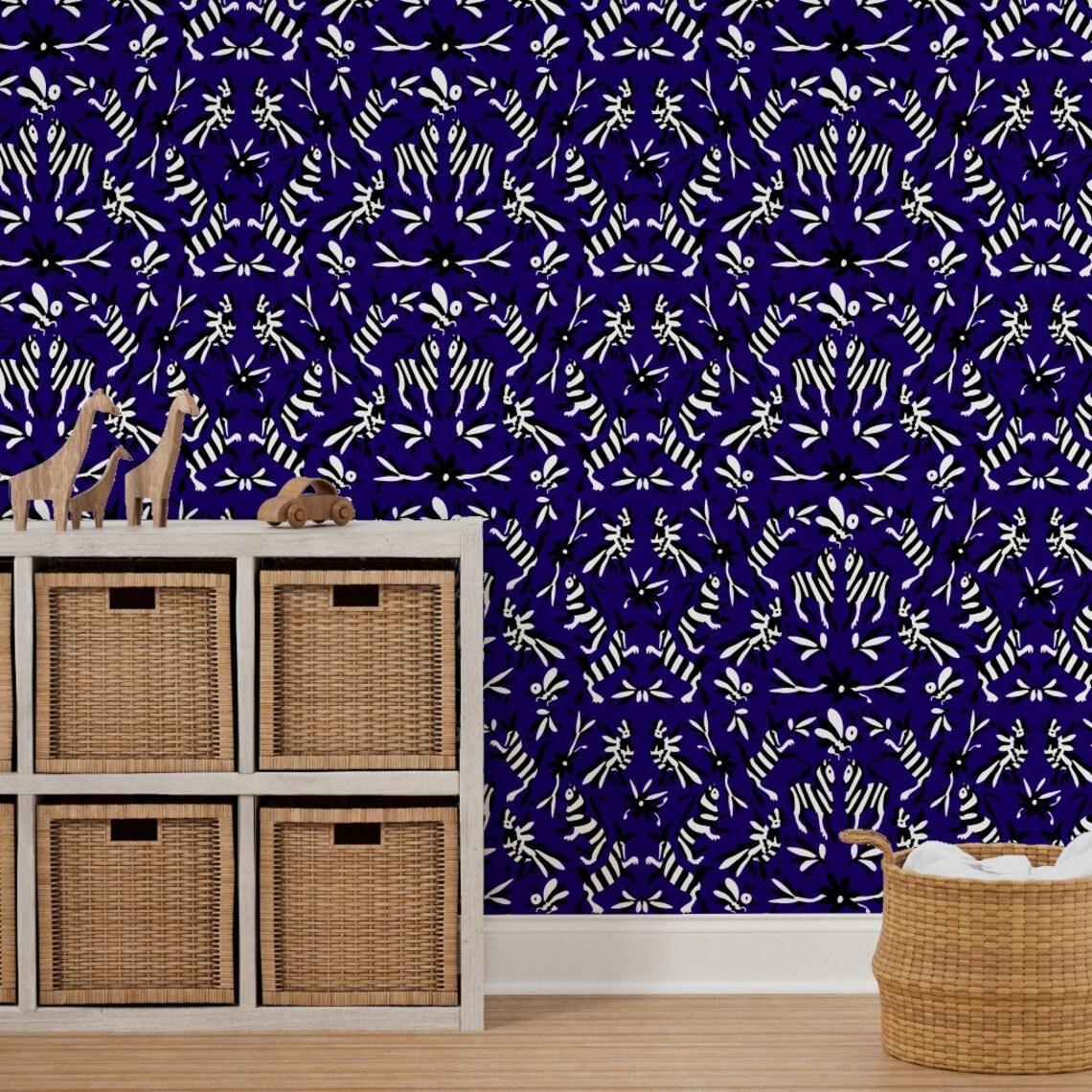 Otomi Print Blue Wallpaper Navy Otomi by Thestylesafari Etsy
