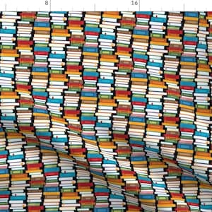 Books Fabric - Stack Of Books By Vintage Style - Blue Orange Black Library Reading Study Kids Cotton Fabric By The Yard With Spoonflower