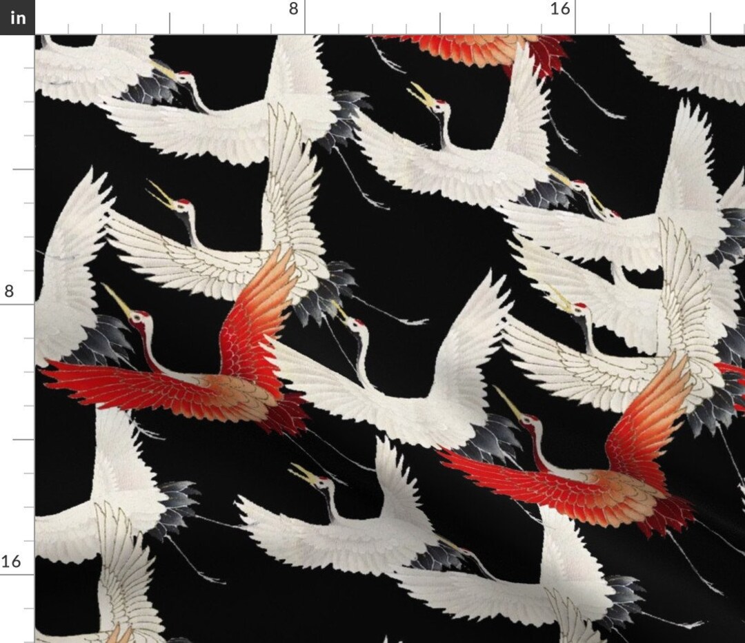 Japanese Fabric Red and White Cranes by Madalinapasol Traditional Edo